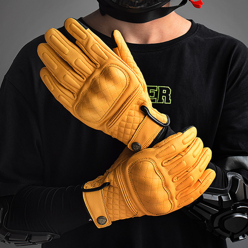 Motorcycle Gear Yellow - Luvas de Couro Retrô para Motocicleta